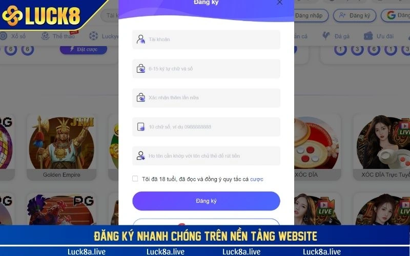 Đăng ký nhanh chóng trên nền tảng website 