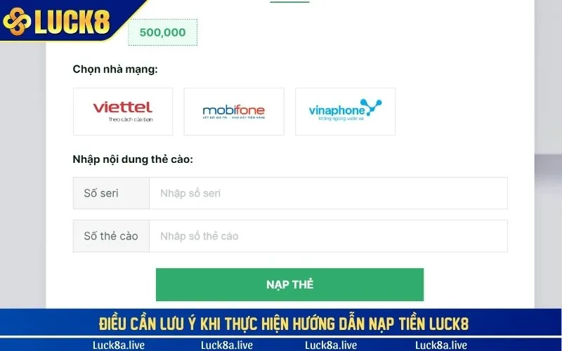 Điều cần lưu ý khi thực hiện hướng dẫn nạp tiền LUCK8